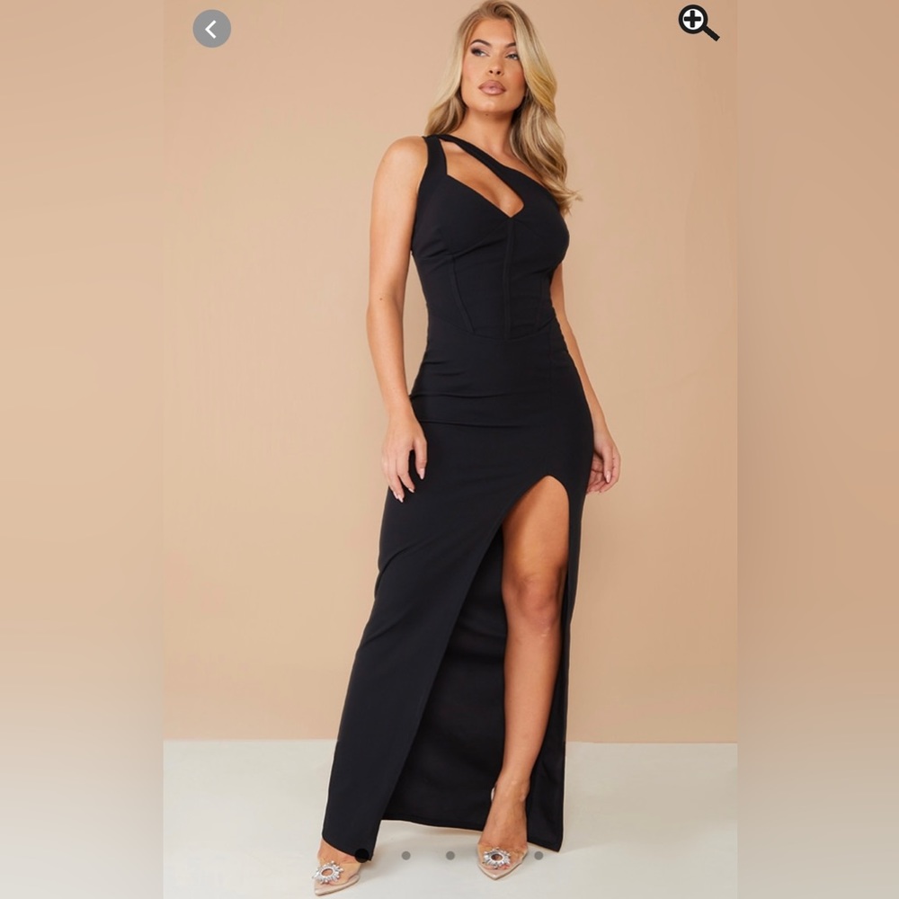 Black One Shoulder Cut Out Cup Detail Maxi Dress